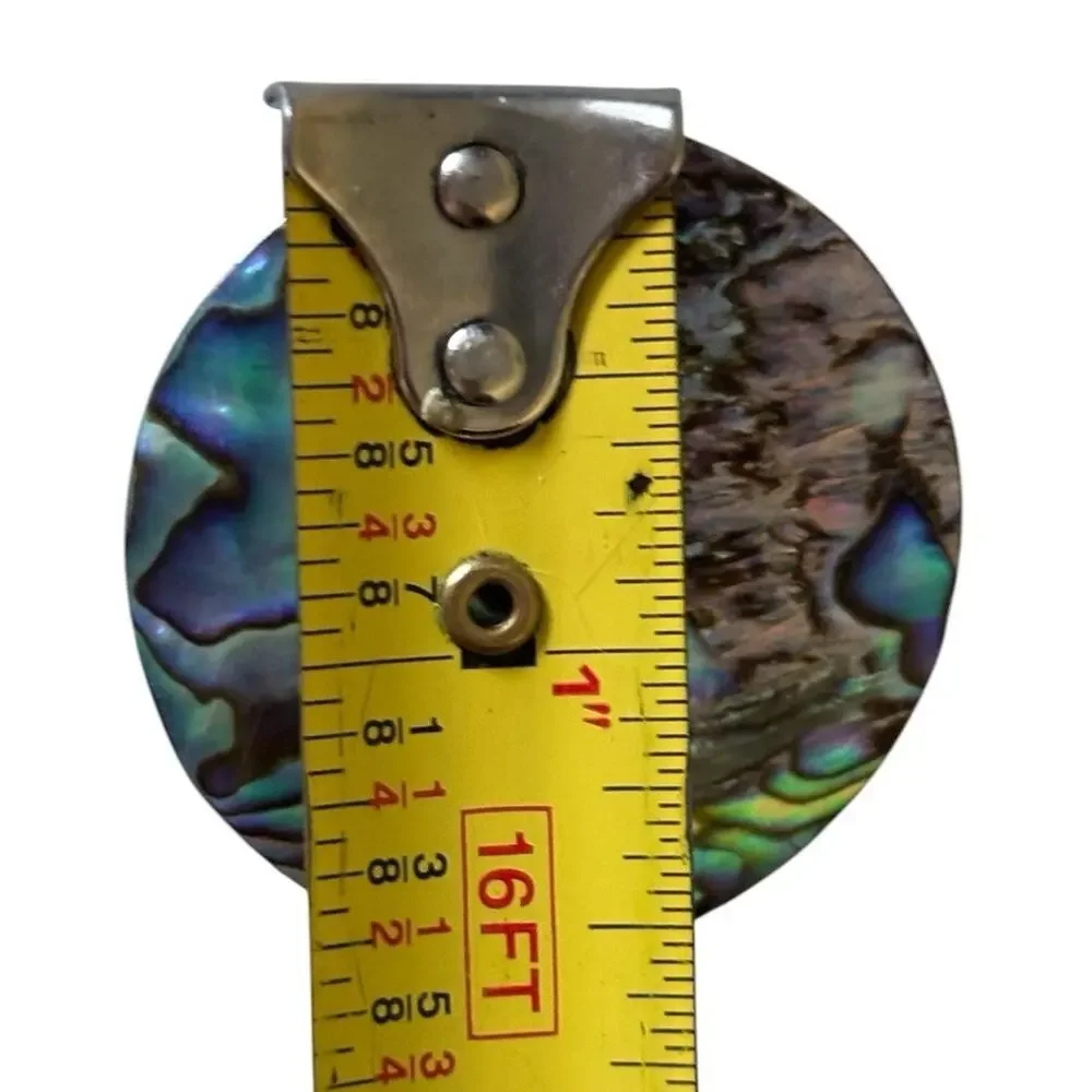 Abalone Shell Clip On Earrings Round Paua Shell Iridescent Blue Green 1.5” Vtg